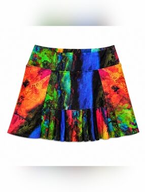 Dona Jo Multicolor Print Pleated Front Tennis Skirt Skort Sz 1.5(M) Pickleball